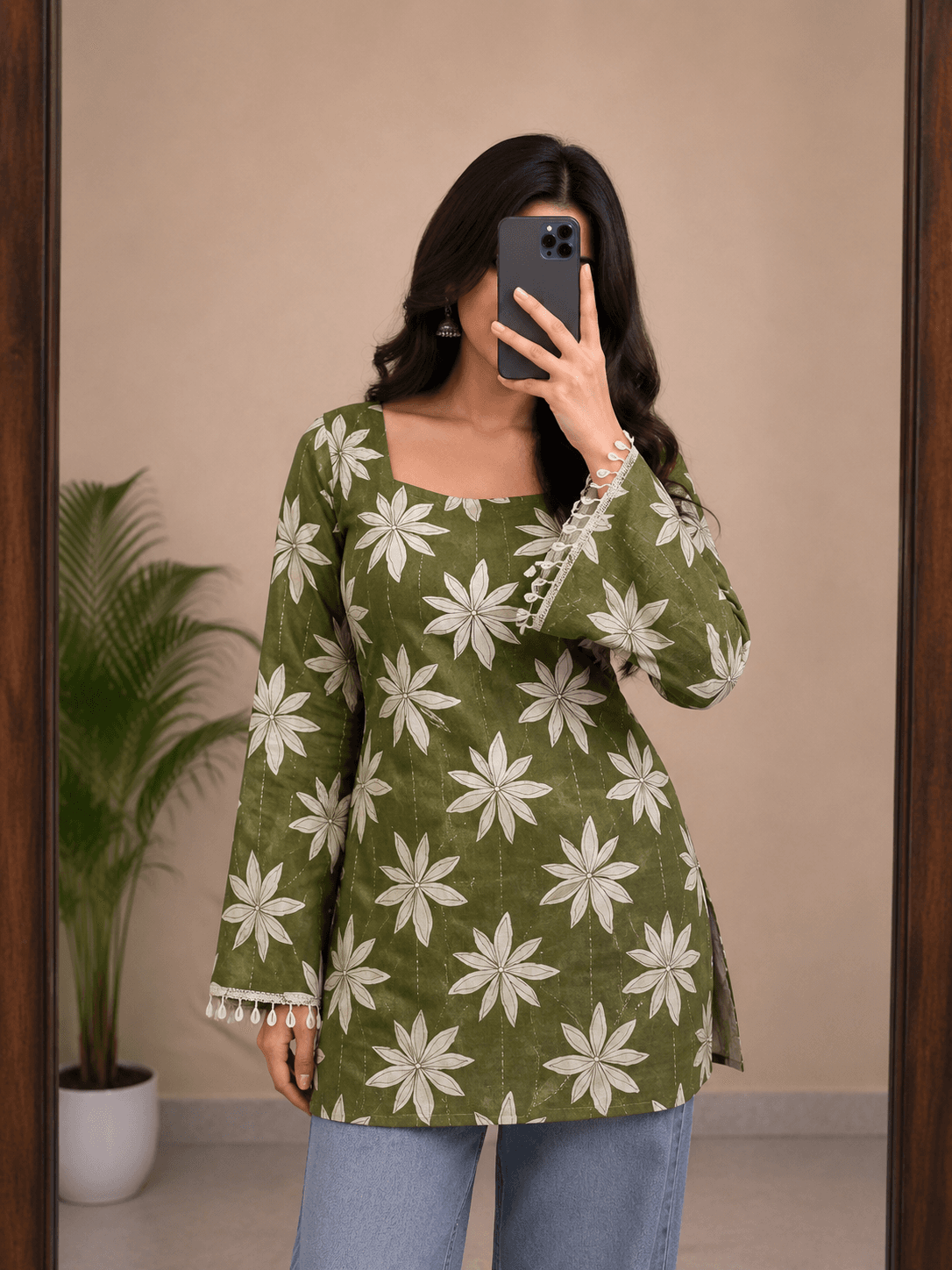 Mehendi Green Floral Kurti