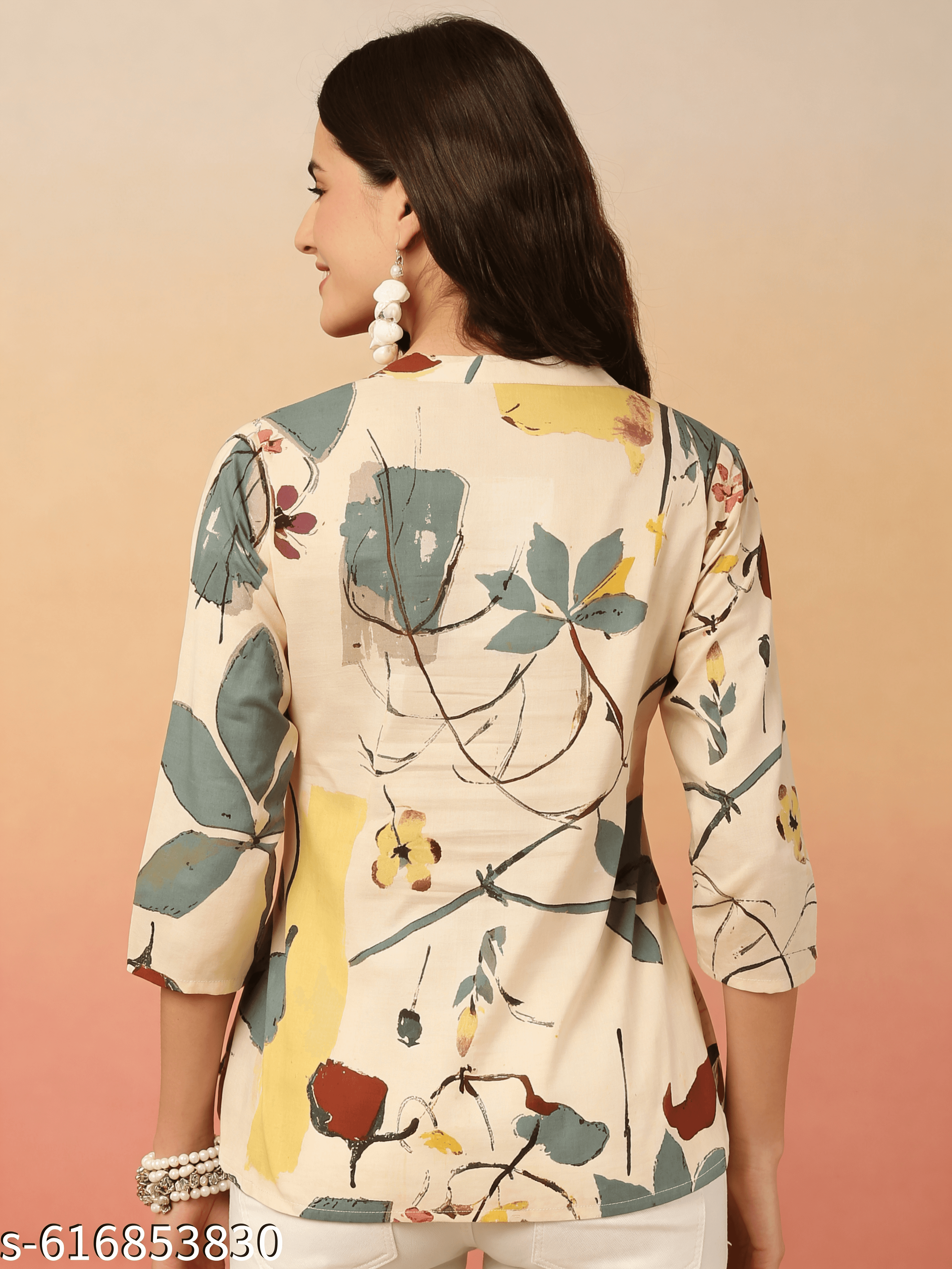 Beige Watercolour Floral Kurti — view 3