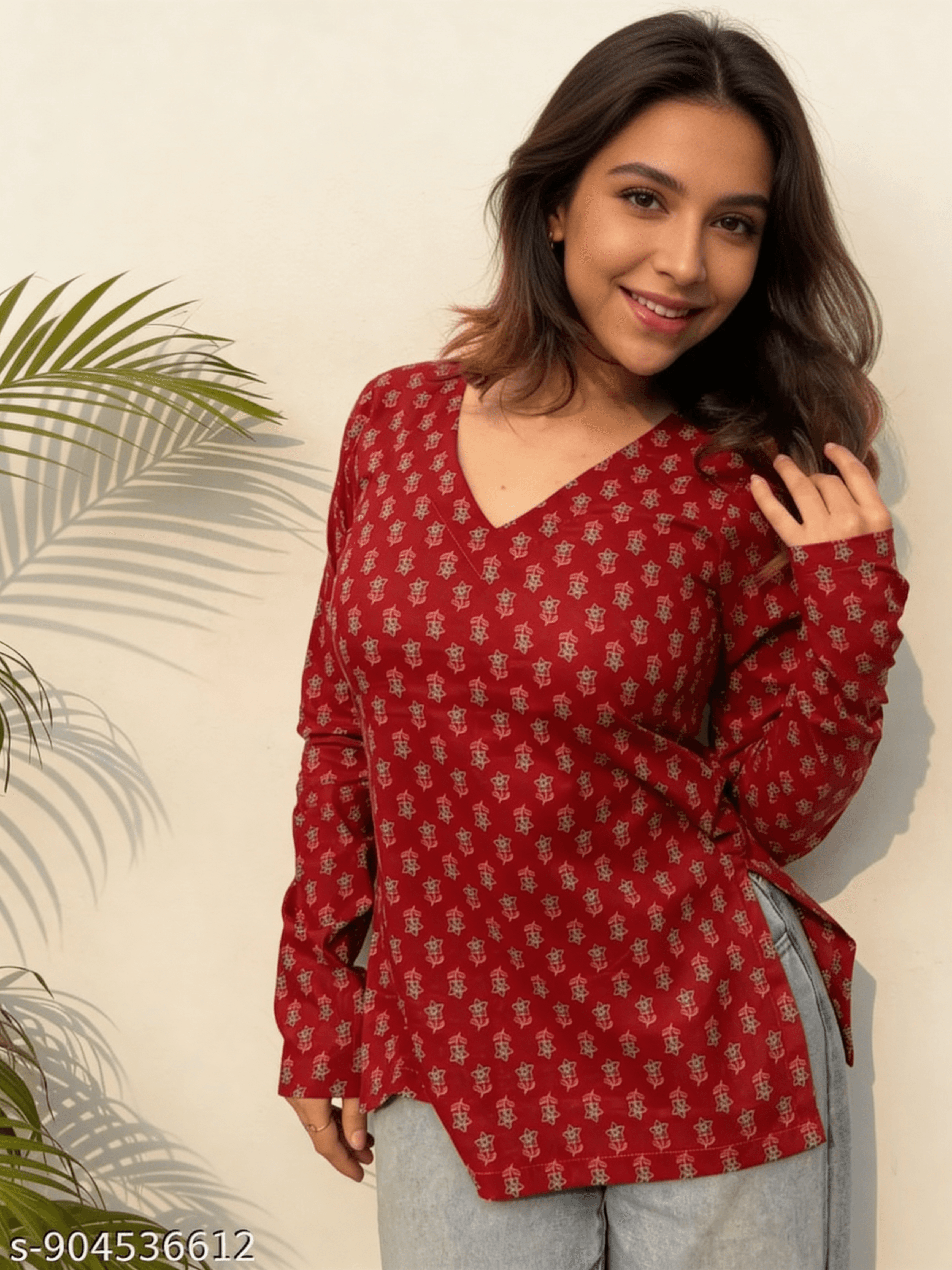 Maroon Buti Print Short Kurti