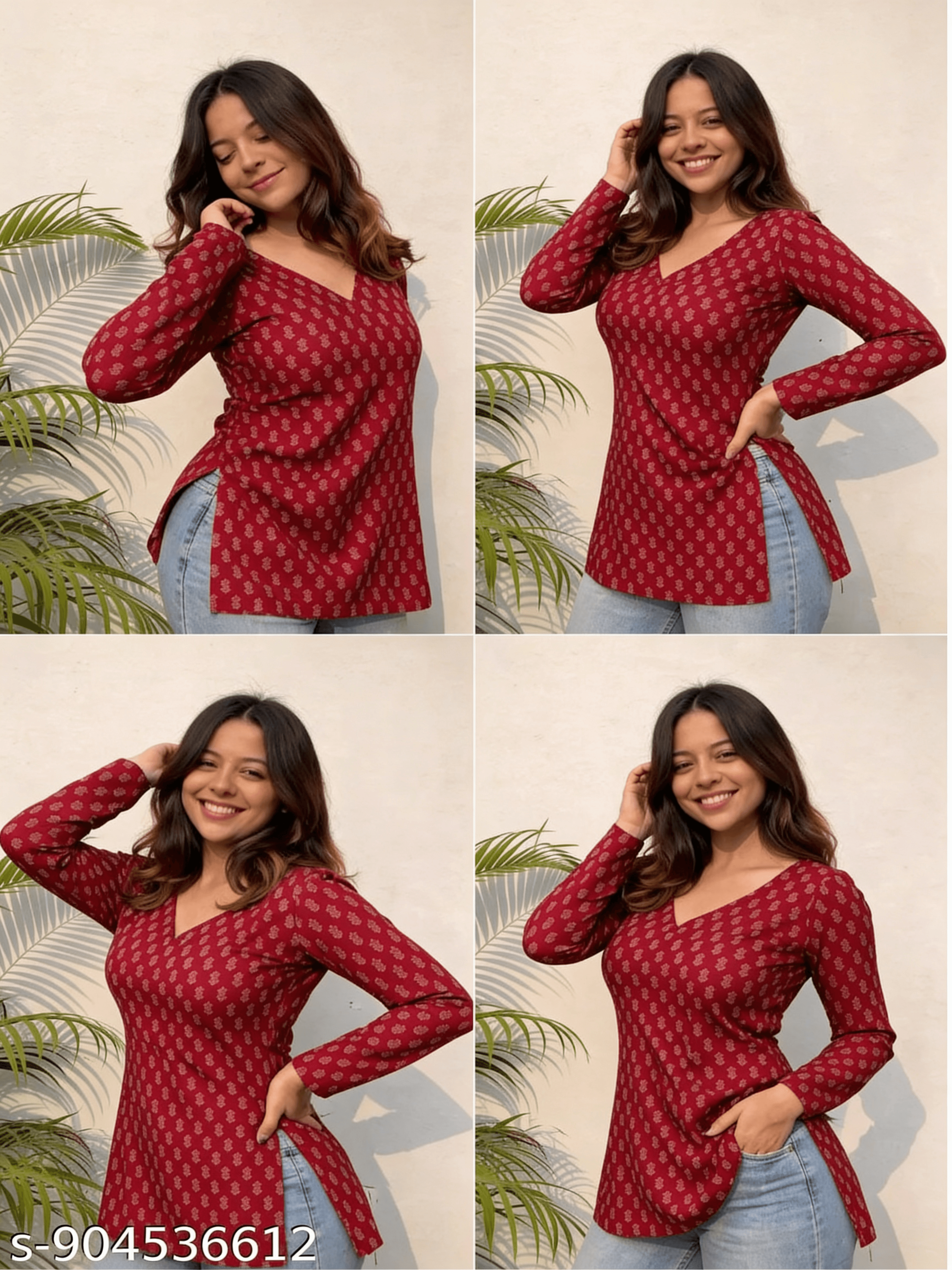 Maroon Buti Print Short Kurti — view 3