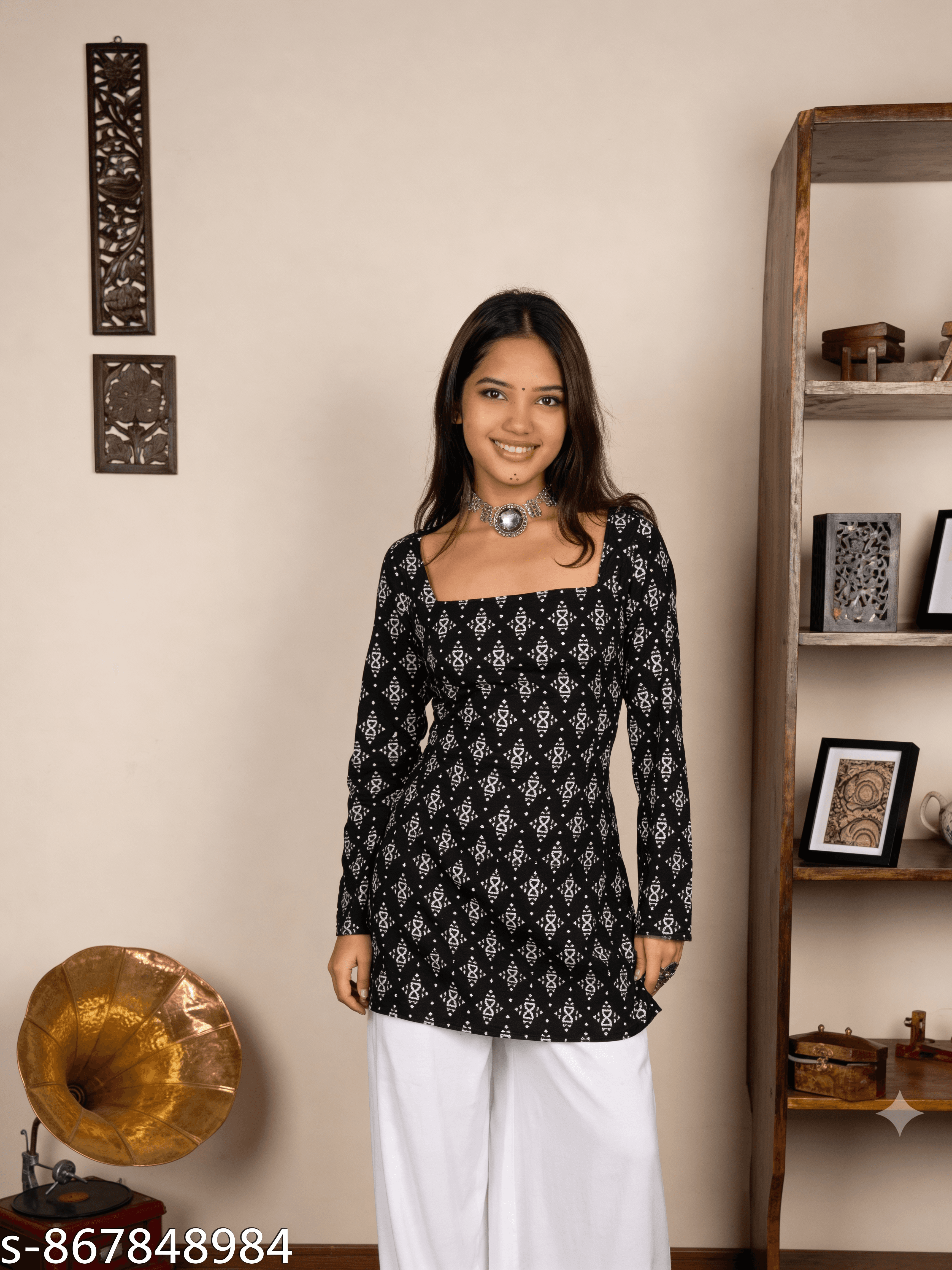 Black & White Ikat Short Kurti — view 2
