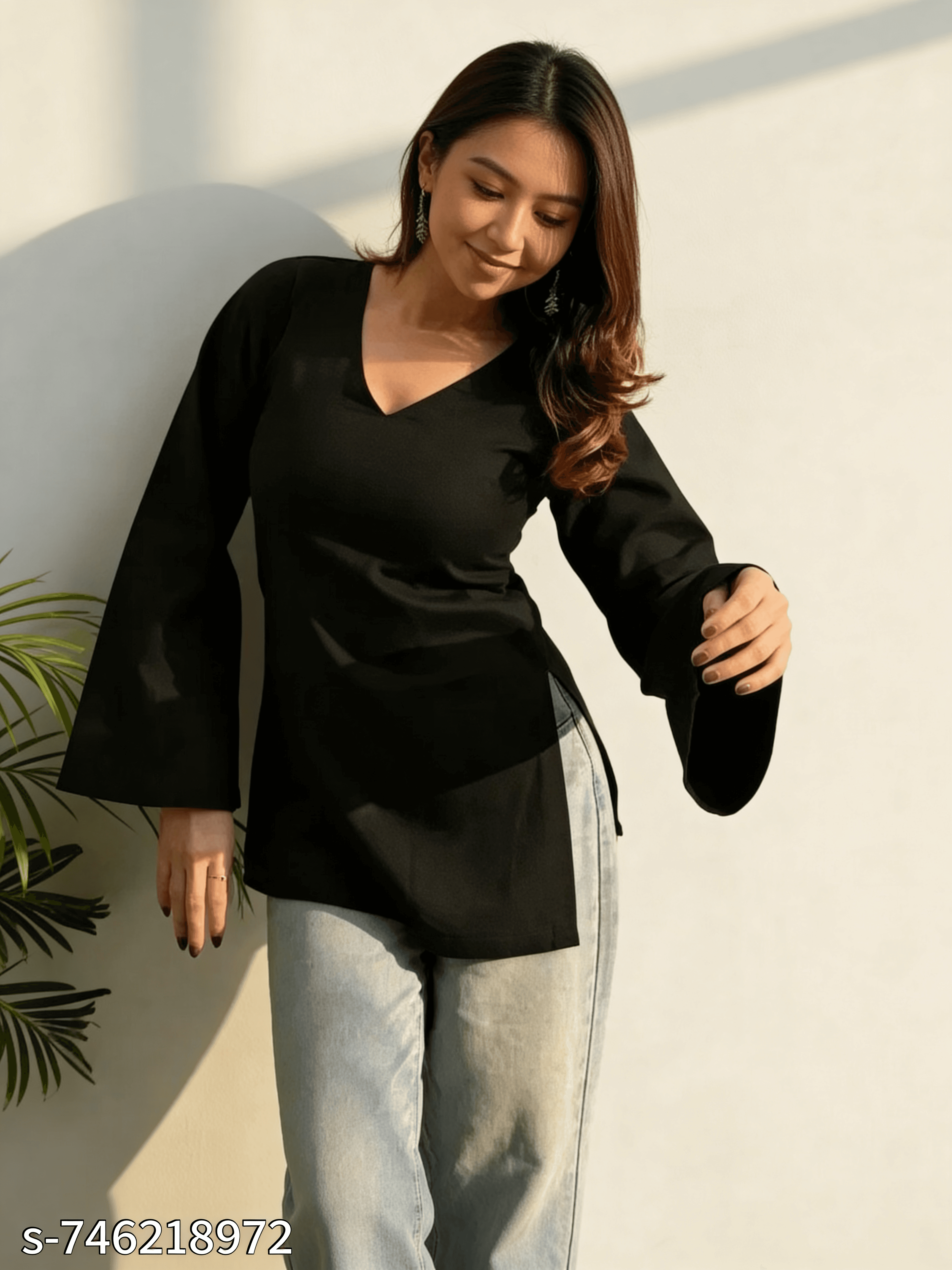 Plain Black Short Kurti — view 1