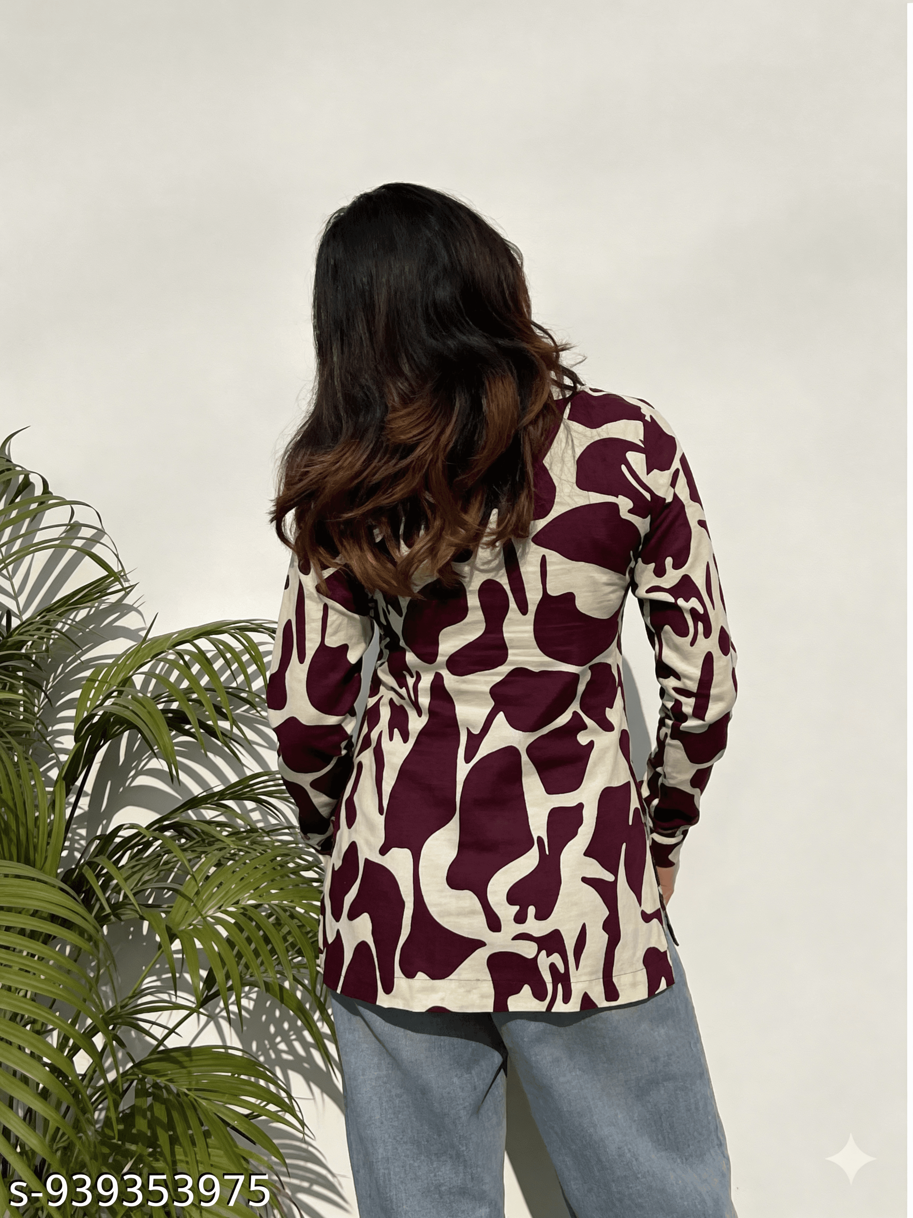 Wine & Cream Abstract Kurti — view 3