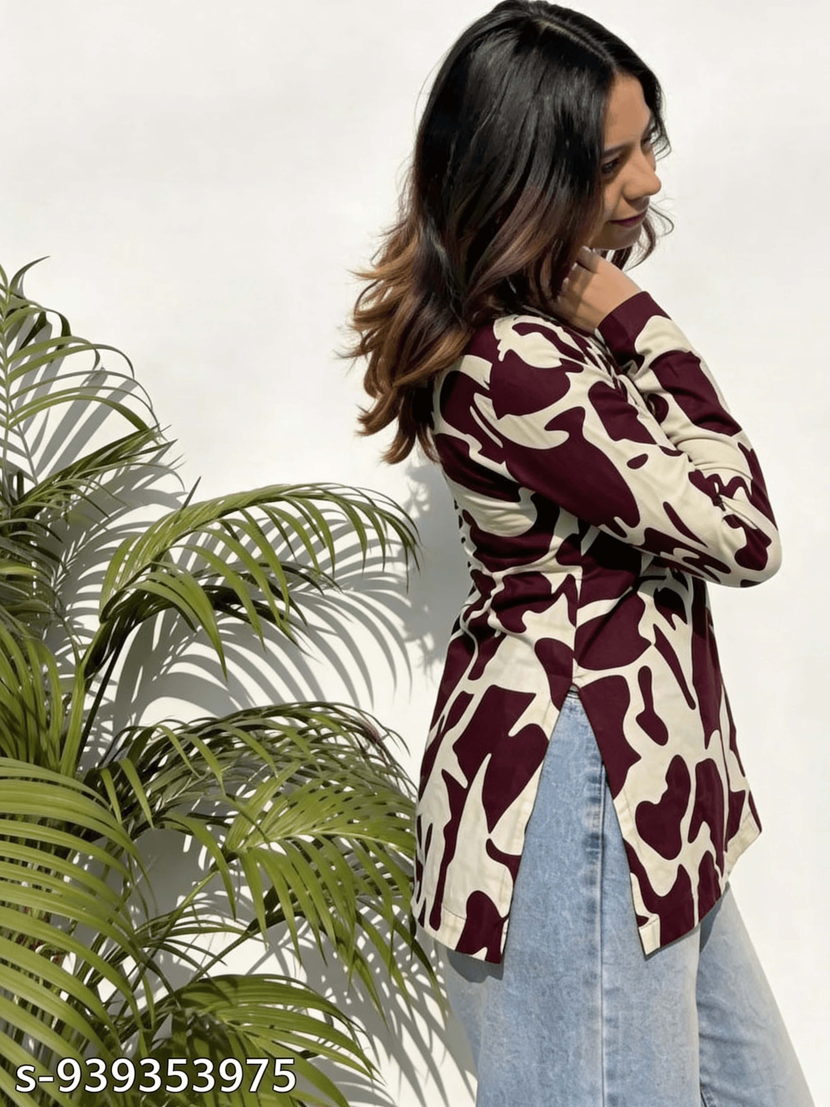 Wine & Cream Abstract Kurti — view 2